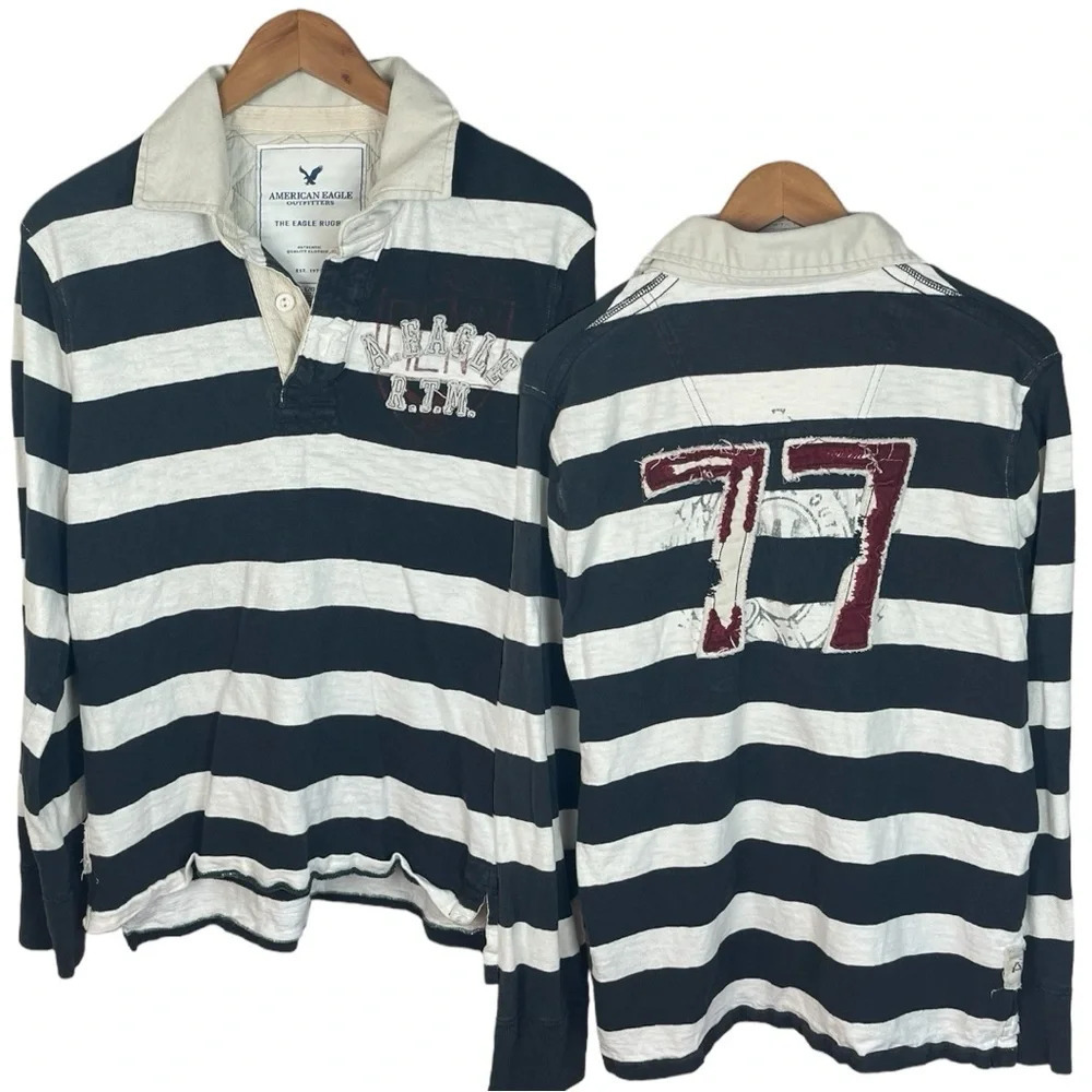 B20 Men’s Vintage American Eagle The Eagle Rugby Style LS Polo Shirt L